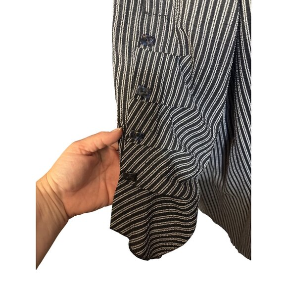 Caleoas Womens Black & White Striped Button-Down Tunic Top 2X - Picture 3 of 5